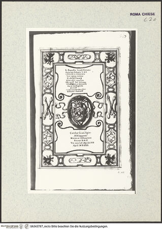 Vorderseite von Bibliotheca Hertziana [https://www.deutsche-digitale-bibliothek.de/content/lizenzen/rv-ez/] Codex AlbaniGrabmal des Kardinals Giovanni Battista Cicada (+1570) - , bh343787_recto. Foto.