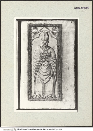 Vorderseite von Bibliotheca Hertziana [https://www.deutsche-digitale-bibliothek.de/content/lizenzen/rv-ez/] Codex AlbaniGrabmal des Francesco Mellini (+ 1431) in Santa Maria del Popolo - , bh343789_recto. Foto.