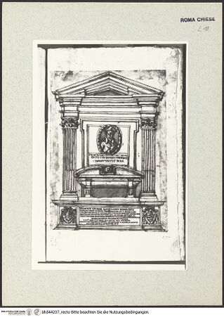 Vorderseite von Bibliotheca Hertziana [https://www.deutsche-digitale-bibliothek.de/content/lizenzen/rv-ez/] Codex AlbaniGrabmal des Francesco Abondio Castiglioni (+ 1568) in Santa Maria del Popolo - , bh344237_recto. Foto.