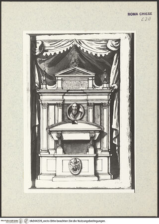 Vorderseite von Bibliotheca Hertziana [https://www.deutsche-digitale-bibliothek.de/content/lizenzen/rv-ez/] Codex AlbaniGrabmal des Bischofs Odoardo Cicada (+1545) - , bh344239_recto. Foto.