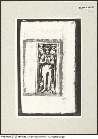 Vorderseite von Bibliotheca Hertziana [https://www.deutsche-digitale-bibliothek.de/content/lizenzen/rv-ez/] Codex AlbaniGrabplatte des Giovanni Paolo Mareri (+1455) - , bh344289_recto. Foto.