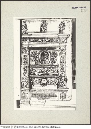 Vorderseite von Bibliotheca Hertziana [https://www.deutsche-digitale-bibliothek.de/content/lizenzen/rv-ez/] Codex AlbaniGrabmal des Kardinals Juan de Castro, Bischof von Agrigent - , bh344291_recto. Foto.