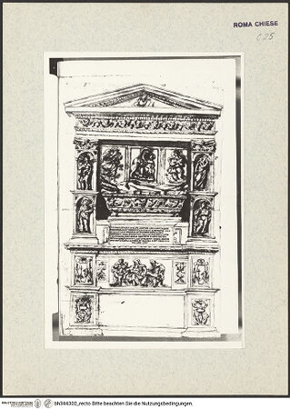 Vorderseite von Bibliotheca Hertziana [https://www.deutsche-digitale-bibliothek.de/content/lizenzen/rv-ez/] Codex AlbaniGrabmal des Kardinals Ludovico Podocatharo (+1504) - , bh344302_recto. Foto.