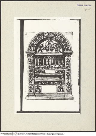 Vorderseite von Bibliotheca Hertziana [https://www.deutsche-digitale-bibliothek.de/content/lizenzen/rv-ez/] Codex AlbaniGrabmal von Cristoforo und Domenico della Rovere - , bh345281_recto. Foto.