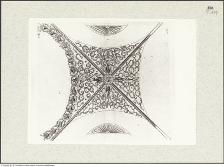 Vorderseite von Bibliotheca Hertziana [http://creativecommons.org/publicdomain/mark/1.0/] Joannis Ciampini Romani, Vetera monimenta, in quibus praecipue musiva opera sacrarum, profanarumque aedium structura, ac nonnulli antiqui ritus dissertationibus, iconibusque illustrantur. Secunda pars: a sexto Christi saeculo ad decimum. Accesserunt notae, in quibus nonnulla post autoris obitum immutata indicantur, Romae 1699. Ex typographia Bernabò, in Via MurattaeTav. XVIII Ravenna, San Vitale, Presbyterium, Mosaik des Gewölbes: Christus, die Apostel, die heiligen Gervasius und Protasius, das Lamm Gottes - Gesamtansicht, bh345480_recto. Foto.