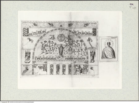 Vorderseite von Bibliotheca Hertziana [https://www.deutsche-digitale-bibliothek.de/content/lizenzen/rv-fz/] Joannis Ciampini Romani, Vetera monimenta, in quibus praecipue musiva opera sacrarum, profanarumque aedium structura, ac nonnulli antiqui ritus dissertationibus, iconibusque illustrantur. Secunda pars: a sexto Christi saeculo ad decimum. Accesserunt notae, in quibus nonnulla post autoris obitum immutata indicantur, Romae 1699. Ex typographia Bernabò, in Via MurattaeTav. XXIV. Ravenna, Sant'Apollinare in Classe, Apsismosaik; Tav. XXV. Ravenna, Sant'Apollinare Nuovo, Porträt von Kaiser Justinian - Gesamtansicht, bh345482_recto. Foto.