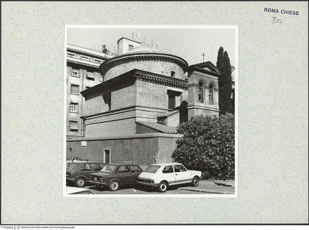 Vorderseite von Bibliotheca Hertziana [https://www.deutsche-digitale-bibliothek.de/content/lizenzen/rv-fz/] Sant'Andrea in Via Flaminia - Rückansicht aus Südosten mit Glockenmauer, bh345513_recto. Foto.