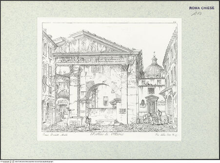 Vorderseite von Bibliotheca Hertziana [http://creativecommons.org/licenses/by-nc-sa/4.0/] Nuovi punti delle più interessanti vedute di Roma : disegante ed incise a contorno da Antonio Aquaroni e da altri buoni artistiTav. (34): S. Angelo in Pescheria (Portico d'Ottavia) - , bh347358_recto. Foto.