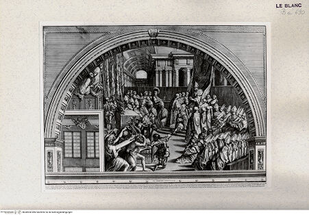 Vorderseite von Veste Coburg [http://creativecommons.org/publicdomain/mark/1.0/] "Picturae Raphaelis Sanctij Urbinatis ex aula et conclavibus Palatij Vaticani"Die Krönung Karls des Großen (Stanza dell'Incendio del Borgo) - , bh349900. Foto.