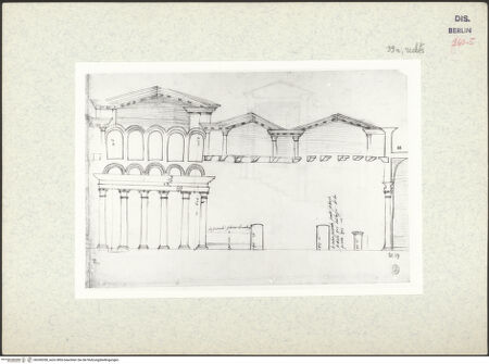 Vorderseite von Kunstbibliothek [https://www.deutsche-digitale-bibliothek.de/content/lizenzen/rv-ez/] Codex Destailleur DTrajans- oder Titus-Thermen: Innenaufriss der Thermenanlage - , bh350358_recto. Foto.