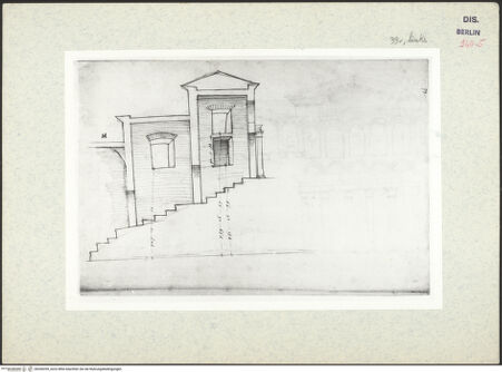 Vorderseite von Kunstbibliothek [https://www.deutsche-digitale-bibliothek.de/content/lizenzen/rv-ez/] Codex Destailleur DTitus-Thermen: Aufriss einer Thermenanlage mit Treppe - , bh350359_recto. Foto.