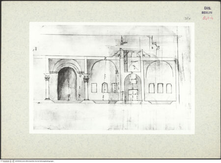 Vorderseite von Kunstbibliothek [https://www.deutsche-digitale-bibliothek.de/content/lizenzen/rv-ez/] Codex Destailleur DCaracalla-Thermen: Schnitt durch vier Räume mit Treppe - , bh350364_recto. Foto.