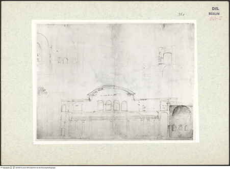 Vorderseite von Kunstbibliothek [https://www.deutsche-digitale-bibliothek.de/content/lizenzen/rv-ez/] Codex Destailleur DCaracalla-Thermen: Schnitt durch einen Kolonnadenhof - , bh350370_recto. Foto.