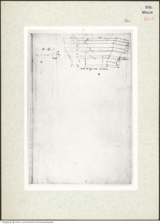 Vorderseite von Kunstbibliothek [https://www.deutsche-digitale-bibliothek.de/content/lizenzen/rv-ez/] Codex Destailleur DCaracalla-Thermen: Maßaufnahme eines dorischen Pfeilerkapitells - , bh350371_recto. Foto.