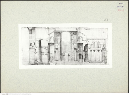 Vorderseite von Kunstbibliothek [https://www.deutsche-digitale-bibliothek.de/content/lizenzen/rv-ez/] Codex Destailleur DCaracalla-Thermen: Schnitt durch einen Teil der Anlage, einen Saal und Räume des Reservoirs - , bh350378_recto. Foto.