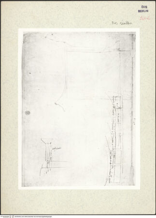 Vorderseite von Kunstbibliothek [https://www.deutsche-digitale-bibliothek.de/content/lizenzen/rv-ez/] Codex Destailleur DSeptizonium: Steinlageskizzen, Profil einer Basis, Grundriss eines ionischen Eckkapitells - , bh350390_recto. Foto.