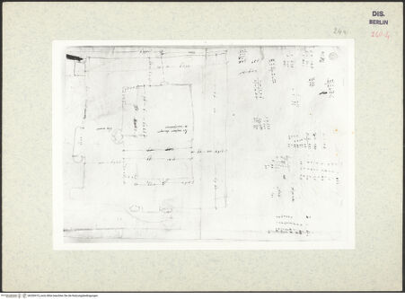 Vorderseite von Kunstbibliothek [https://www.deutsche-digitale-bibliothek.de/content/lizenzen/rv-ez/] Codex Destailleur DCaracalla-Thermen: Grundriss des gesamten Hauptbaus mit Maßen - , bh350415_recto. Foto.