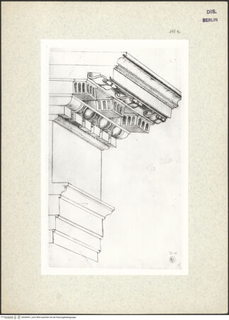 Vorderseite von Kunstbibliothek [https://www.deutsche-digitale-bibliothek.de/content/lizenzen/rv-ez/] Codex Destailleur DSt. Peter: Kuppelfußgesims Michelangelos - , bh350431_recto. Foto.