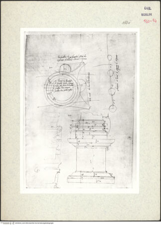 Vorderseite von Kunstbibliothek [https://www.deutsche-digitale-bibliothek.de/content/lizenzen/rv-ez/] Codex Destailleur DArles: Forumstempel: Kapitellgrundriss und Postamentsprofil - , bh350432_recto. Foto.