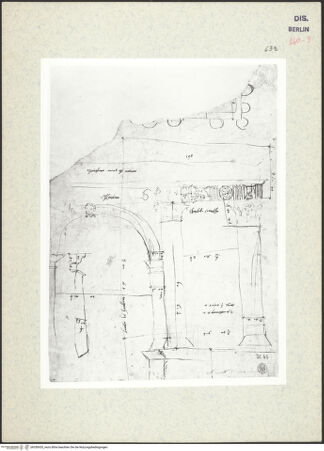 Vorderseite von Kunstbibliothek [https://www.deutsche-digitale-bibliothek.de/content/lizenzen/rv-ez/] Codex Destailleur DArles: Constantins-Bogen: Grund- und Aufriss des Triumphbogens - , bh350435_recto. Foto.