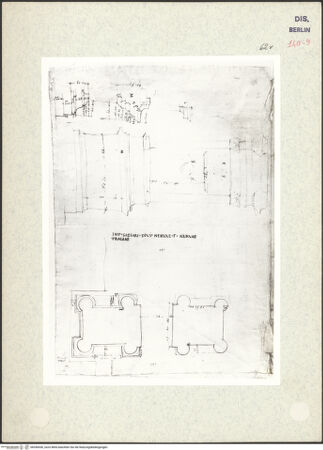 Vorderseite von Kunstbibliothek [https://www.deutsche-digitale-bibliothek.de/content/lizenzen/rv-ez/] Codex Destailleur DAncona: Trajans-Bogen: Grundriss und Seitenaufriss des Bogens, Profil des Hauptsockels und eines Gesims - , bh350436_recto. Foto.