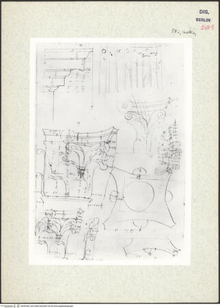 Vorderseite von Kunstbibliothek [https://www.deutsche-digitale-bibliothek.de/content/lizenzen/rv-ez/] Codex Destailleur DConstantins-Bogen: Aufnahmen der Kapitelle, Profilaufnahmen und Querschnitt - , bh350450_recto. Foto.