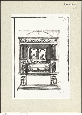Vorderseite von Bibliotheca Hertziana [https://www.deutsche-digitale-bibliothek.de/content/lizenzen/rv-ez/] Codex AlbaniGrabmal des Kardinals Ludovico de Lebretto (+1465) - , bh351761_recto. Foto.