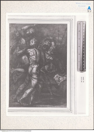 Vorderseite von Royal Collection Enterprises Limited [https://www.deutsche-digitale-bibliothek.de/content/lizenzen/rv-ez/] Soldaten tragen einen triumphierenden jungen Mann - , bh354702_recto. Foto.