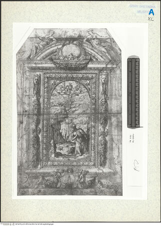 Vorderseite von Royal Collection Enterprises Limited [https://www.deutsche-digitale-bibliothek.de/content/lizenzen/rv-ez/] Entwurf für einen geschnitzten Rahmen, der ein Bild des heiligen Hieronymus beinhaltet - , bh354706_recto. Foto.