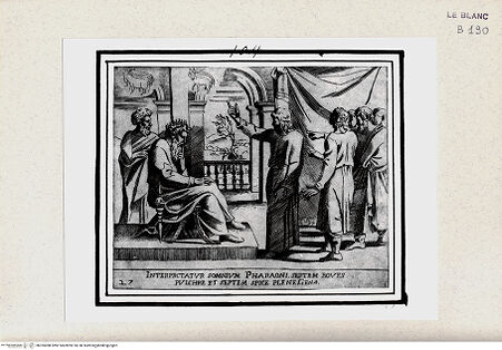 Vorderseite von Istituto Nazionale per la Grafica [http://creativecommons.org/publicdomain/mark/1.0/] "Historia del Testamento Vecchio dipinta in Roma nel Vaticano da Raffaello di Urbino"... 1613Joseph erklärt dem Pharao seine Träume - , bh355088. Foto.