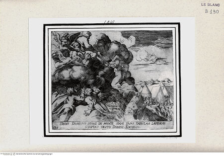 Vorderseite von Istituto Nazionale per la Grafica [http://creativecommons.org/publicdomain/mark/1.0/] "Historia del Testamento Vecchio dipinta in Roma nel Vaticano da Raffaello di Urbino"... 1613Moses erhält die Gesetztafeln - , bh355090. Foto.