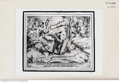 Vorderseite von Istituto Nazionale per la Grafica [http://creativecommons.org/publicdomain/mark/1.0/] "Historia del Testamento Vecchio dipinta in Roma nel Vaticano da Raffaello di Urbino"... 1613Der brennende Dornbusch - , bh355092. Foto.