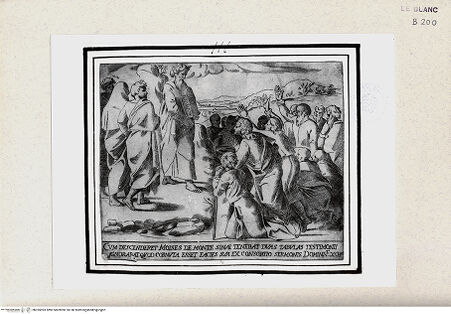 Vorderseite von Istituto Nazionale per la Grafica [http://creativecommons.org/publicdomain/mark/1.0/] "Historia del Testamento Vecchio dipinta in Roma nel Vaticano da Raffaello di Urbino"... 1613Moses zeigt die Gesetzestafeln - , bh355093. Foto.