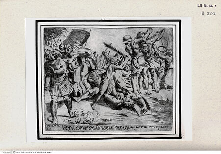 Vorderseite von Istituto Nazionale per la Grafica [http://creativecommons.org/publicdomain/mark/1.0/] "Historia del Testamento Vecchio dipinta in Roma nel Vaticano da Raffaello di Urbino"... 1613David und Goliath - , bh355100. Foto.