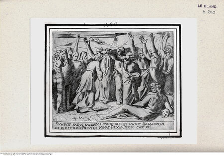 Vorderseite von Istituto Nazionale per la Grafica [http://creativecommons.org/publicdomain/mark/1.0/] "Historia del Testamento Vecchio dipinta in Roma nel Vaticano da Raffaello di Urbino"... 1613Salomon wird zum König gesalbt - , bh355104. Foto.