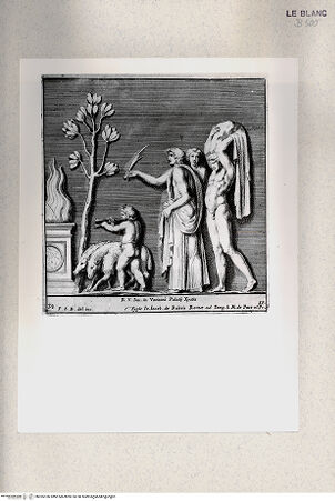 Vorderseite von Istituto Nazionale per la Grafica [http://creativecommons.org/publicdomain/mark/1.0/] "Parerga atqua ornamenta in Vaticani Palatij Xystis"; Stichfolge nach den Stuckarbeiten in den Loggien des VatikanOpferszene (Bl 38) - , bh355106. Foto.