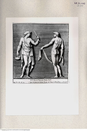 Vorderseite von Istituto Nazionale per la Grafica [http://creativecommons.org/publicdomain/mark/1.0/] "Parerga atqua ornamenta in Vaticani Palatij Xystis"; Stichfolge nach den Stuckarbeiten in den Loggien des VatikanZwei junge Männer; (Bl 28) - , bh355116. Foto.