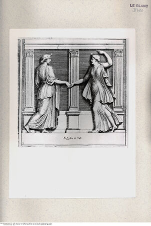 Vorderseite von Istituto Nazionale per la Grafica [http://creativecommons.org/publicdomain/mark/1.0/] "Parerga atqua ornamenta in Vaticani Palatij Xystis"; Stichfolge nach den Stuckarbeiten in den Loggien des VatikanTanzendes Frauenpaar; (Bl 7) - , bh355117. Foto.