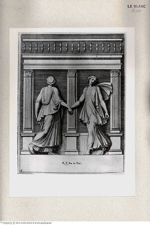 Vorderseite von Istituto Nazionale per la Grafica [http://creativecommons.org/publicdomain/mark/1.0/] "Parerga atqua ornamenta in Vaticani Palatij Xystis"; Stichfolge nach den Stuckarbeiten in den Loggien des VatikanTanzendes Frauenpaar; (Bl 5) - , bh355119. Foto.