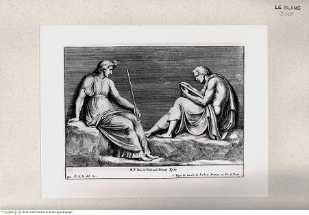 Vorderseite von Istituto Nazionale per la Grafica [http://creativecommons.org/publicdomain/mark/1.0/] "Parerga atqua ornamenta in Vaticani Palatij Xystis"; Stichfolge nach den Stuckarbeiten in den Loggien des VatikanFrau und Mann, sitzend (Bl 40) - , bh355135. Foto.