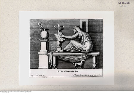 Vorderseite von Istituto Nazionale per la Grafica [http://creativecommons.org/publicdomain/mark/1.0/] "Parerga atqua ornamenta in Vaticani Palatij Xystis"; Stichfolge nach den Stuckarbeiten in den Loggien des VatikanLiegende Frau (Bl 42) - , bh355136. Foto.