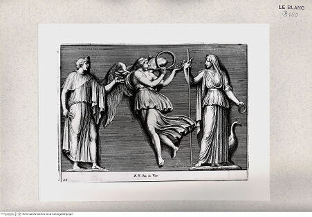 Vorderseite von Istituto Nazionale per la Grafica [http://creativecommons.org/publicdomain/mark/1.0/] "Parerga atqua ornamenta in Vaticani Palatij Xystis"; Stichfolge nach den Stuckarbeiten in den Loggien des VatikanAllegorische Figuren; (Bl 15) - , bh355144. Foto.