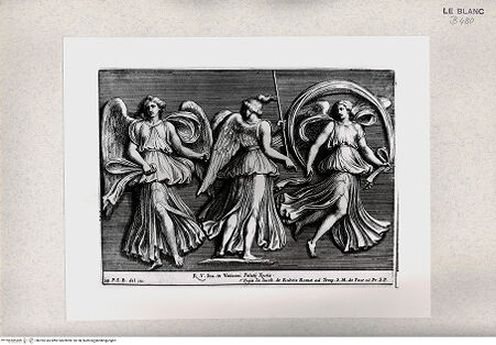 Vorderseite von Istituto Nazionale per la Grafica [http://creativecommons.org/publicdomain/mark/1.0/] "Parerga atqua ornamenta in Vaticani Palatij Xystis"; Stichfolge nach den Stuckarbeiten in den Loggien des VatikanAllegorien des Sieges: seitliche Stuckarbeiten; (Bl 14) - , bh355145. Foto.