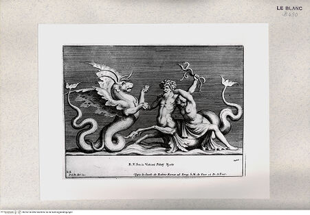 Vorderseite von Istituto Nazionale per la Grafica [http://creativecommons.org/publicdomain/mark/1.0/] "Parerga atqua ornamenta in Vaticani Palatij Xystis"; Stichfolge nach den Stuckarbeiten in den Loggien des VatikanNymphe und Triton; (Bl 22) - , bh355150. Foto.