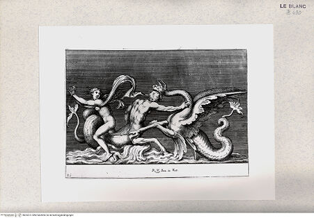 Vorderseite von Istituto Nazionale per la Grafica [http://creativecommons.org/publicdomain/mark/1.0/] "Parerga atqua ornamenta in Vaticani Palatij Xystis"; Stichfolge nach den Stuckarbeiten in den Loggien des VatikanNymphe und Triton; (Bl 21) - , bh355151. Foto.