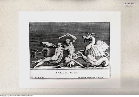 Vorderseite von Istituto Nazionale per la Grafica [http://creativecommons.org/publicdomain/mark/1.0/] "Parerga atqua ornamenta in Vaticani Palatij Xystis"; Stichfolge nach den Stuckarbeiten in den Loggien des VatikanNymphe und Triton; (Bl 24) - , bh355154. Foto.