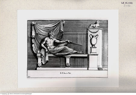 Vorderseite von Istituto Nazionale per la Grafica [http://creativecommons.org/publicdomain/mark/1.0/] "Parerga atqua ornamenta in Vaticani Palatij Xystis"; Stichfolge nach den Stuckarbeiten in den Loggien des VatikanLiegender Mann; (Bl 27) - , bh355157. Foto.