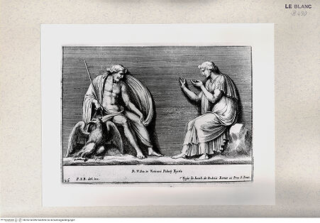 Vorderseite von Istituto Nazionale per la Grafica [http://creativecommons.org/publicdomain/mark/1.0/] "Parerga atqua ornamenta in Vaticani Palatij Xystis"; Stichfolge nach den Stuckarbeiten in den Loggien des VatikanZeus mit sitzender Frau; (Bl 26) - , bh355158. Foto.