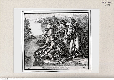 Vorderseite von Istituto Nazionale per la Grafica [http://creativecommons.org/publicdomain/mark/1.0/] Stichserie nach den Fresken der Loggien des VatikanMoses wird von den Töchtern des Pharao gefunden (Bl 29) - , bh355160. Foto.