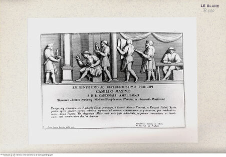 Vorderseite von Istituto Nazionale per la Grafica [http://creativecommons.org/publicdomain/mark/1.0/] "Parerga atqua ornamenta in Vaticani Palatij Xystis"; Stichfolge nach den Stuckarbeiten in den Loggien des VatikanTitelblatt (Bl 1) - , bh355161. Foto.